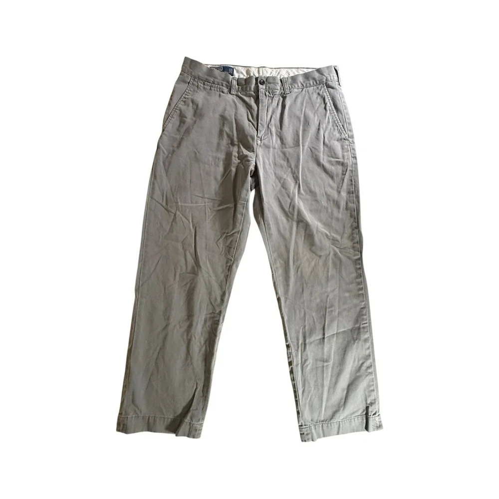VINTAGE Polo Ralph Lauren Preston Chino Pants 34x30 Grey Cotton Trousers Pony